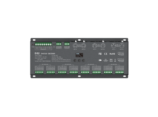 LTECH D32 DMX Decoder 32 kanaler 32 x 4A. Maks 3072W, 12-24VDC inn
