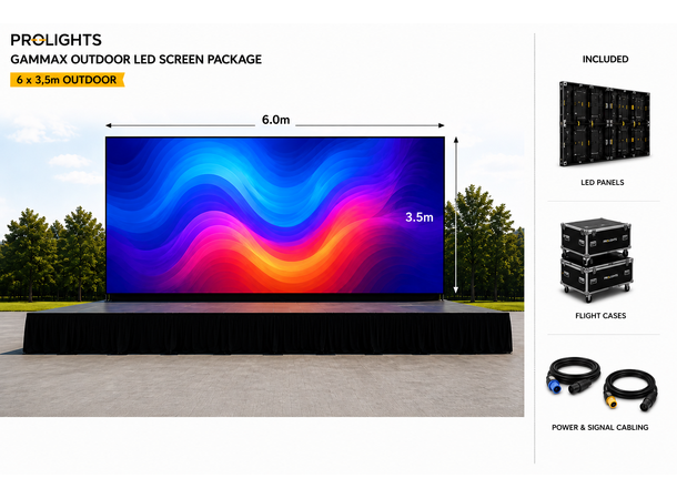 PROLIGHTS LED Skjerm 6 x 3.5m 21m², Pitch 4.8, 1248 x 728px, IP65 