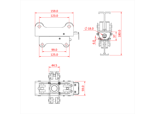 DOUGHTY T85217 Studio Rail 80 to 60 ELL 75kg, Double Swivel Car-Braked, Sort 