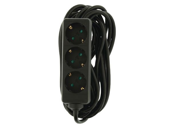 KAGU 3 veis strømpadde m/5 meter kabel Sort. Maks 16A, ABS plast