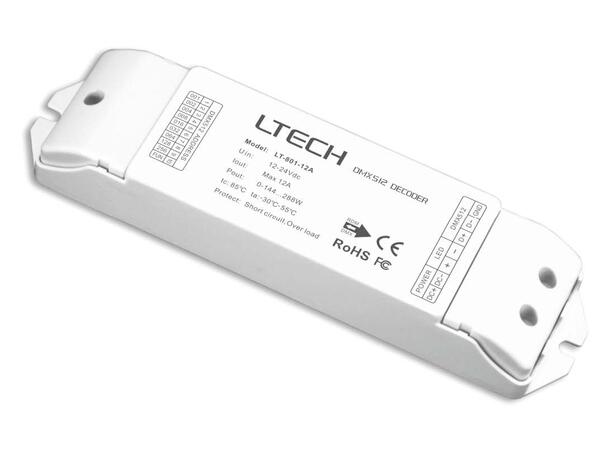 LTECH LED driver for single color LED Maks 12A. 12-24VDC inn. DMX