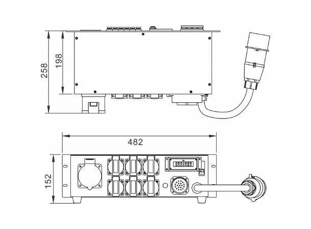 BRITEQ PD-32SH, 32A strømdistribusjon 6 x 16A ut på Schuko + harting og soca