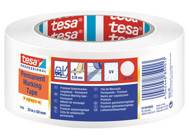 TESA 4169  Dansematte/gulvmarkeringstape 50mm x 33m, hvit