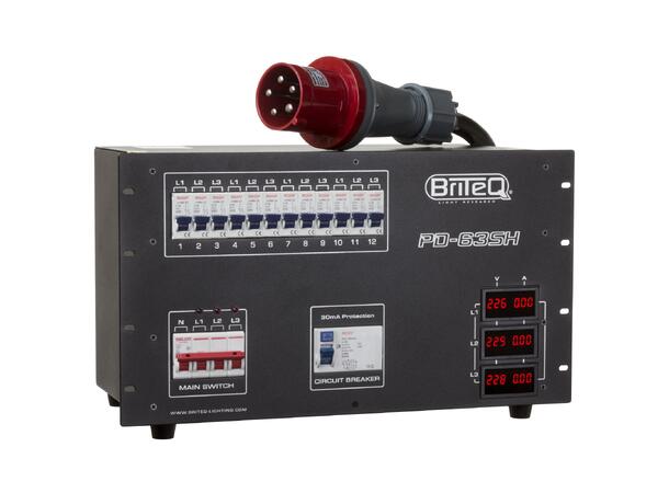 BRITEQ PD-63SH strømdistribusjon 12 x 16A ut på Schuko + harting og soca