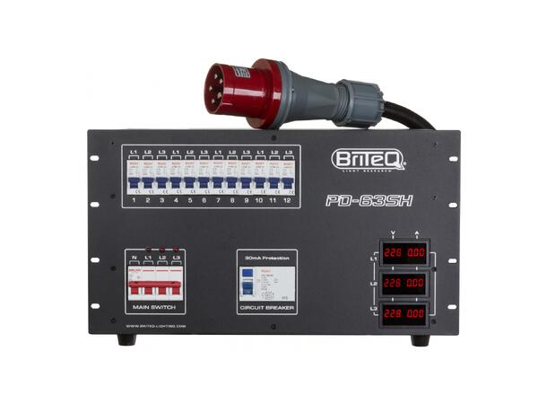 BRITEQ PD-63SH strømdistribusjon 12 x 16A ut på Schuko + harting og soca