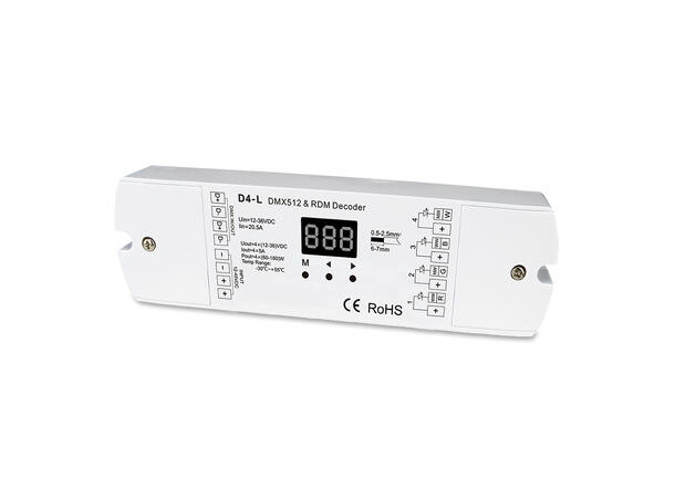 SBL LED driver for RGBW strip, DMX Maks 5A, 4 kanaler. 12-24VDC inn