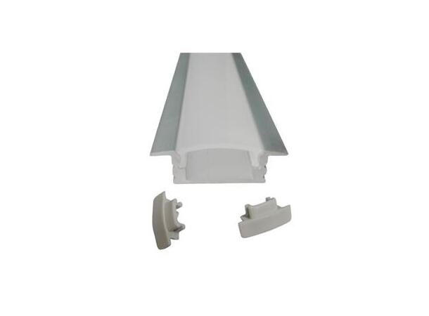 SBL aluprofil 2 meter 25x0,7 mm Med melkehvitt deksel. Endestykker inkl.