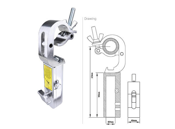 KUPO KCP-840 Handcuff clamp for TV spig. Alu. SWL100Kg. Ø28 mm hun. TUV