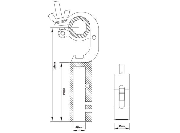KUPO KCP-840 Handcuff clamp for TV spig. Alu. SWL100Kg. Ø28 mm hun. TUV