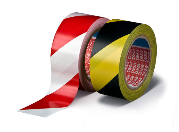 TESA 60760 Varseltape 50mm x 33m, rød/hvit