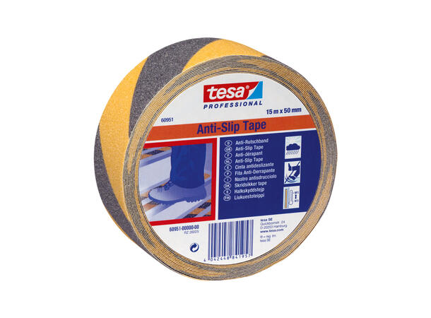 TESA 60951 Antiskli tape 50mm x 15m, sort/gul