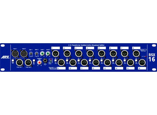 ARX BSX 16 Aktiv broadcastsplitter 2 kanaler 1:8 eller 1 kanal 1:6