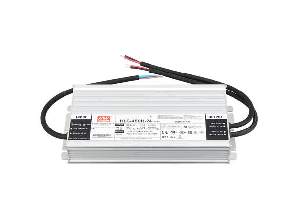 MEANWELL Strømforsyning 24VDC, 480W 20A. For LED strip etc. IP 67