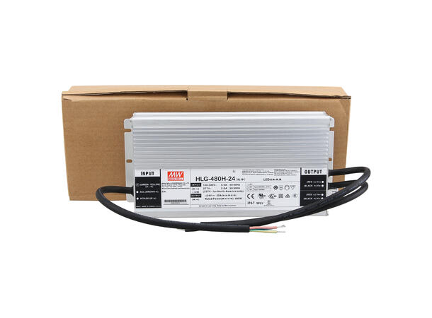 MEANWELL Strømforsyning 24VDC, 480W 20A. For LED strip etc. IP 67