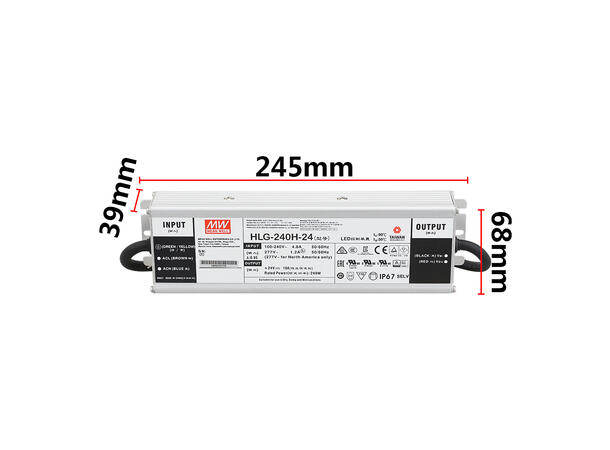 MEANWELL Strømforsyning 24VDC A, 240W 10A. For LED strip etc. IP 65