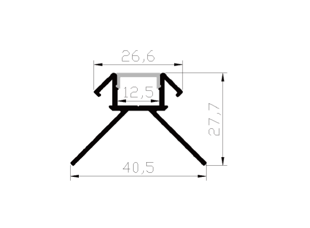 SBL aluprofil 3 meter 40x28mm innbygg Med melkehvitt deksel. Endestykker inkl.