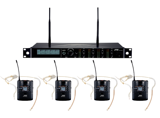 JTS R-4 trådløst system, 4 kanaler 4 x beltpack med CM-214T small hodebøyle