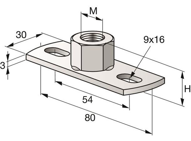 MOTEK Festebrakett MGL2-M10 Festehull 9x16, tykkelse 3mm, 3,0kN