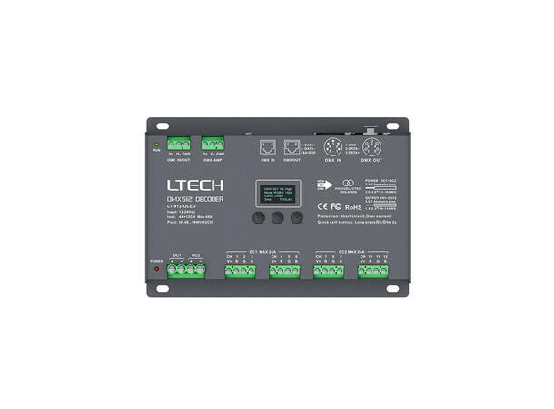 LTECH LED driver 12 kanaler, DMX 12 x 4A. Maks 48A. 12-24VDC inn
