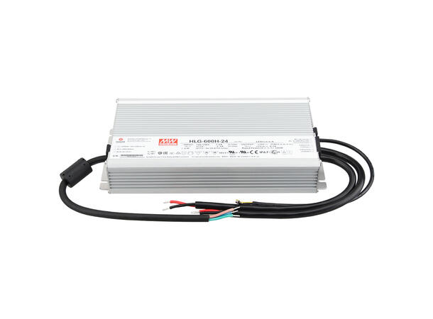 MEANWELL Strømforsyning 24VDC, 600W 25A. For LED strip etc. IP 67