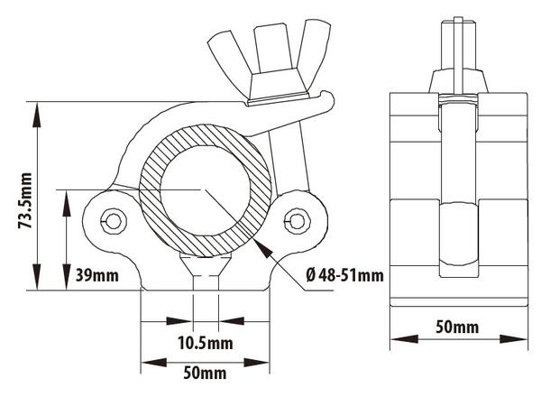 KUPO KCP-831B-T clamp for Ø48-51mm rør Sort. SWL 500Kg. M10. TUV