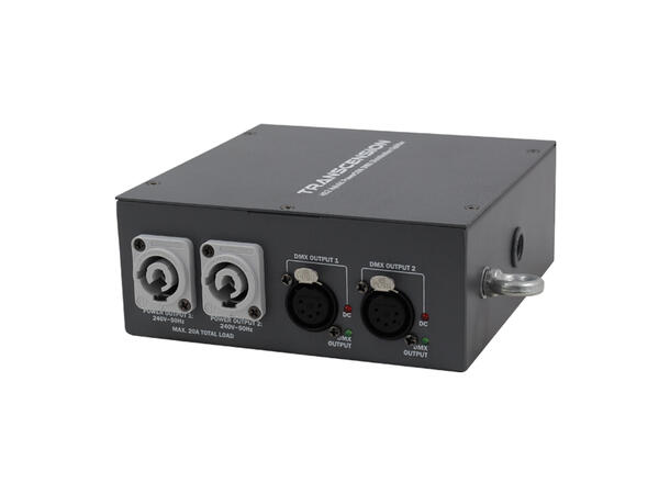 TRANSCENSION 2 kanals hybrid splitter 5 pin DMX inn/ut, Powercon inn/ut
