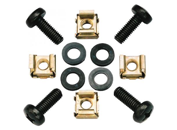 KAGU M6 rackskrue kit. 2mm nut 4x M6x16 mm,4x skiver, 4x 2mm nut