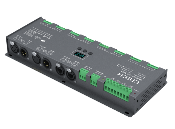 LTECH LED driver 24 kanaler, DMX 24 x 3A. Maks 72A. 12-24VDC inn