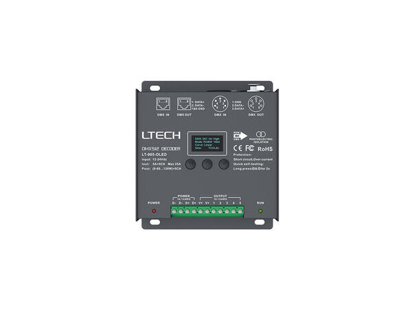 LTECH LED driver 5 kanaler, DMX 5 x 5A. Maks 30A. 12-24VDC inn