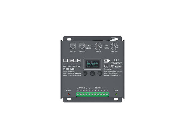 LTECH LED driver 5 kanaler, DMX 5 x 5A. Maks 25A. 12-24VDC inn