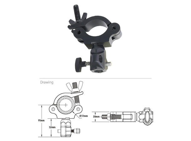 KUPO KCP-842B slim clamp for16mm hun Sort. SWL 50Kg. Ø40-51mm