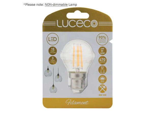 LUCECO 4W LED Clear GLS Filament Lamp B22 2700K