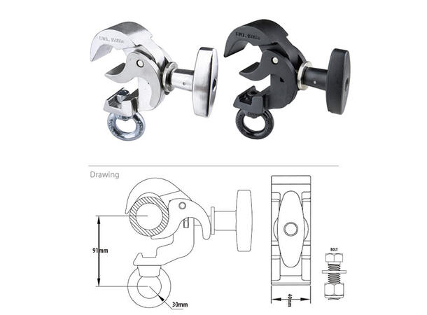 KUPO KCP-813B triggerclamp m/øye Sort. SWL 150Kg. Ø38-51mm, m/øye. TUV
