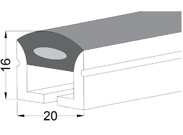 SBL silikonprofil IP67 20x16mm 100m Bøybar. For 12mm PCB