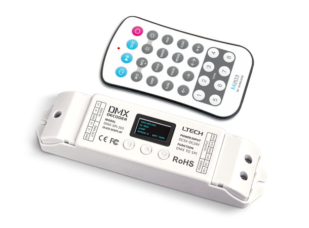 LTECH DMX pixeldriver m/fjernkontroll Maks 170 pixler. 1024 Virtuelle pixler