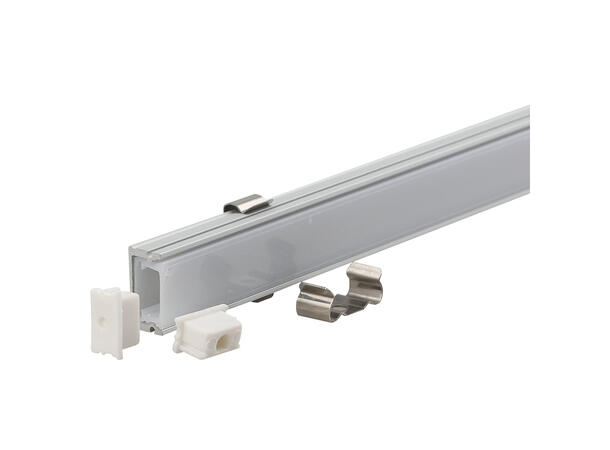 SBL Aluprofil  19,6x18,9mm, IP65 Med melkehvitt deksel. Endestykker inkl.