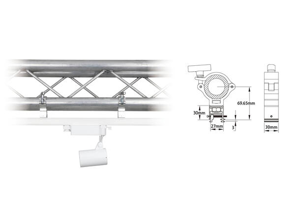 KUPO KCP-907 clamp for strømmskinne Alu. SWL 20Kg. Ø48-51mm