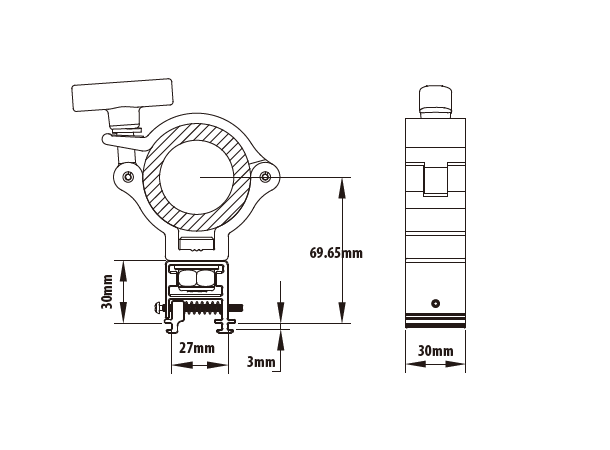 KUPO KCP-907 clamp for strømmskinne Alu. SWL 20Kg. Ø48-51mm