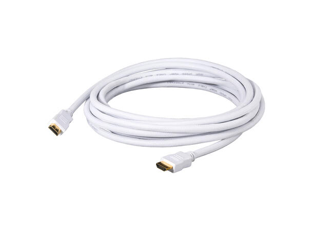 BASIC HD14-0500-WS HDMI kabel, 4 K. 5m Hvit. Braided, 19 x 0,15 mm²