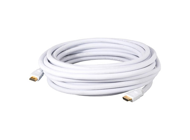 BASIC HD14-1000-WS HDMI kabel, 4 K. 10m Hvit. Braided, 19 x 0,15 mm²