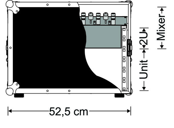GDE 19'' flightcase, 9U topp m/tilt. 12U 6mm plate, 6 butterfly, 4 håndtak