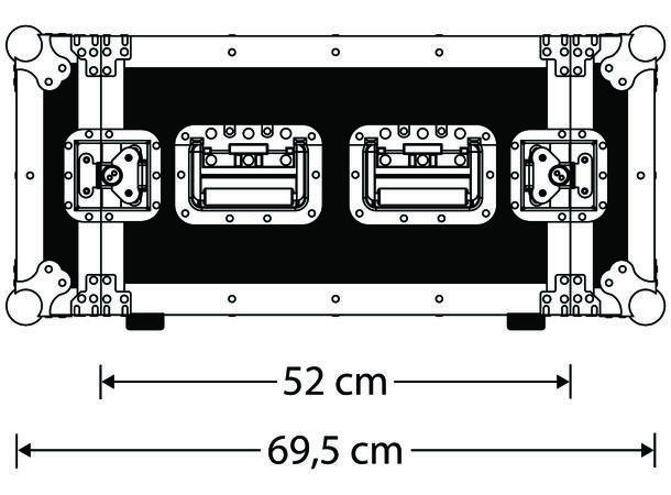 GDE 19'' flightcase, inv. D: 520mm. 14U 9mm plate, 4 butterfly, 4 håndtak