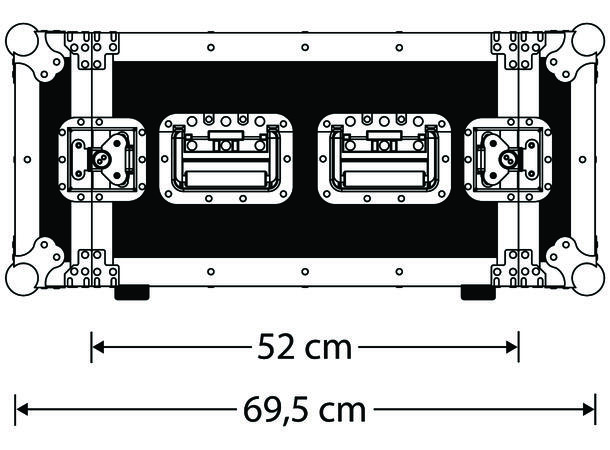 GDE 19'' flightcase, inv. D: 520mm. 14U 9mm plate, 4 butterfly, 4 håndtak