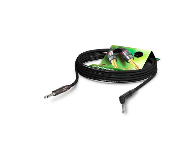 SOMMER SP11-0300 Instrumentkabel 3m. Sort. Ø6.3mm Jack/90° vinkel Jack