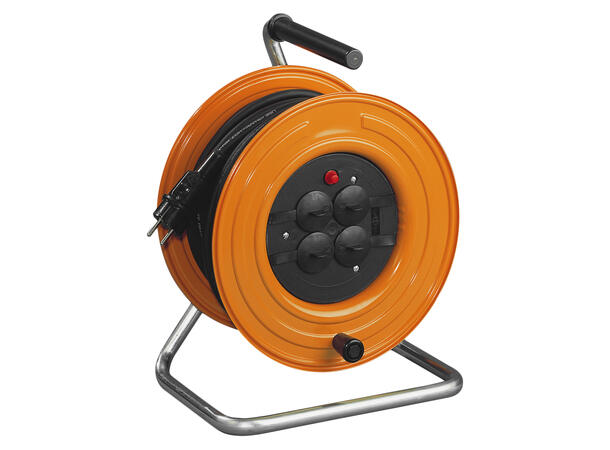SCHILL HT280.TS4 Skjøtekabel på trommel 25m, H05RN-F, 4x Schuko med lokk, metall