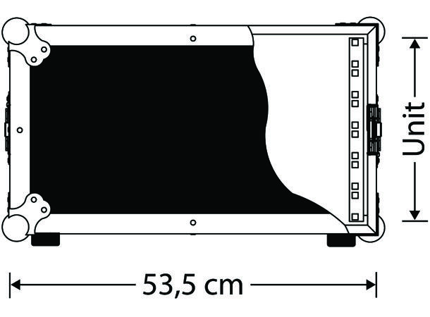 GDE 19'' flightcase, inv. D: 520mm. 4U 9mm plate, 4 butterfly, 4 håndtak